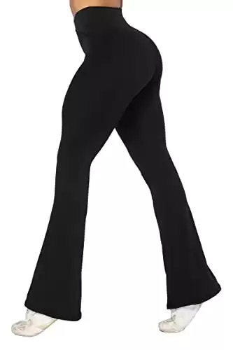Sunzel Flare Leggings, Crossover Yoga Pants with Tummy Control, High Waisted and Wide Leg, No Front Seam Black Medium 34" Inseam