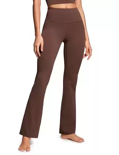 CRZ YOGA Womens Butterluxe High Waist Flare Pants 30.5 Inches - Wide Leg Bootcut Yoga Pants with Pocket Soft Lounge Casual Coffee Brown Medium