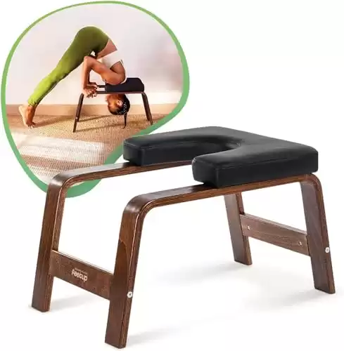 FeetUp - The Original Yoga Headstand Bench, Vegan Handstand Trainer Bench and Stand, Strength Training Inversion Equipment for Relaxation & Strength, Includes App & Starter Kit, Chocolate, Bla...