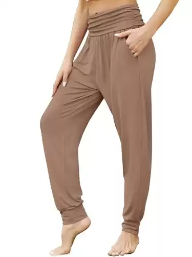 Gracyoga Women's Cozy Yoga Joggers Pants Casual Loose High Waisted Workout Sweatpants Comfy Lounge Pants with Pockets Lightcoffee