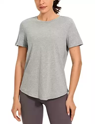 CRZ YOGA Women's Pima Cotton Short Sleeve Workout Shirt Yoga T-Shirt Athletic Tee Top Heathered Medium Grey Small