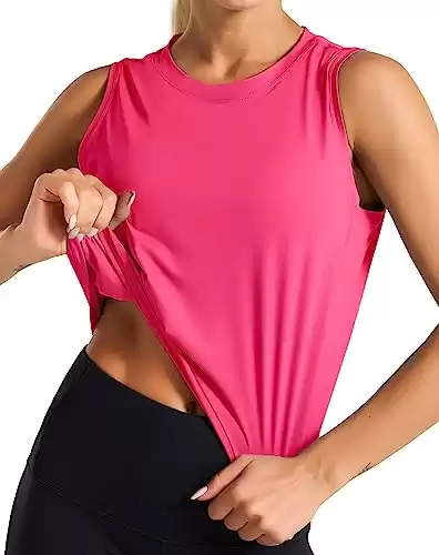 Dragon Fit Women Sleeveless Yoga Tops Workout Cool T-Shirt Running Short Tank Crop Tops Bright Pink