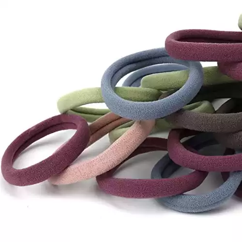 50PCS Large Hair Bands, Thick Cotton Seamless Hair Ties, Hair Elastic Ponytail Holders, No Damage for Thick Heavy Hair, 2 Inch in Diameter, 5 Colors by Nspring