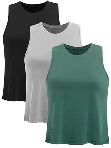 Crop Tops for Women Workout Athletic Tank Tops Flowy Cropped Tank Tops Yoga Sleeveless Muscle Shirts 3 Pack